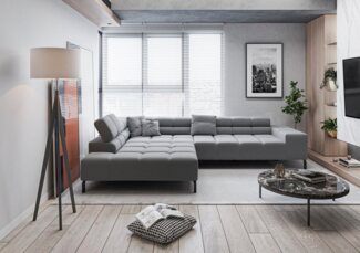 INOSIGN Ecksofa Ancona New, wahlweise motorische Sitztiefenverstellung, auch in Cord, feine Steppung, mit Kopfteilverstellung, 3 Zierkissen, L-Form