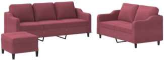 vidaXL 3-tlg. Sofagarnitur mit Kissen Weinrot Stoff 3201848