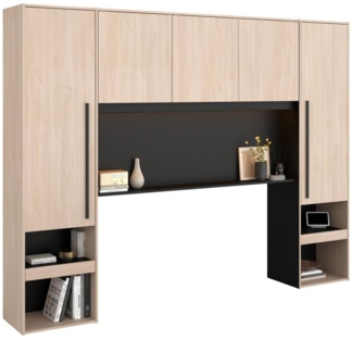 Vente-unique - Bettüberbau mit Stauraum & LEDs - L. 265 cm - Naturfarben & Schwarz - VELONA