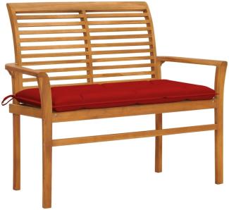 vidaXL Gartenbank mit Roter Auflage 112 cm Massivholz Teak 3062670