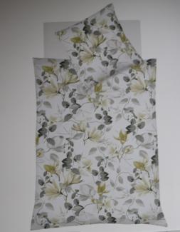 Fleuresse Mako-Satin Bettwäsche 135x200 Magnolie Blumen gelb grau 114155-13