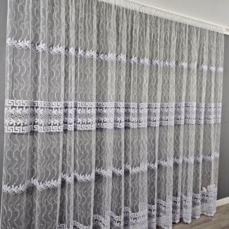 Gardinen by Justyna Gardine Store Tüll mit Muster, Kräuselband, transparent, Kräuselband, transparent, Vorhang, Fertiggardine, Transparent, Perde