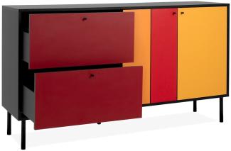 Finori 'Lucca' Sideboard, Holzwerkstoff schwarz / rot / orange / gelb, 81 x 40 x 146 cm