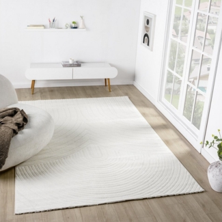 Vimoda Teppich Teppichwohnzimmer modern Einfarbig, Rechteckig, Läüfer Schlafzimmer Kurzflor, Wellen Hochtief-Muster, lebendige Optik