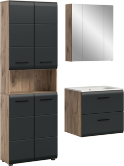 Badkombination (B/H/T: 135x185x46 cm) in schwarz matt und Nox Oak Nachbildung