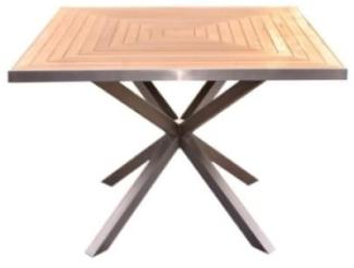 Designer Essgruppe Tisch Andalo + 4 Stapelstühle Endine Teakholz Edelstahl - Tischplatte: 80 x 80 cm