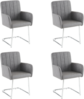 Merax 4er Set Esszimmerstühle, Polsterstühle, mit vertikalen Streifen, Gepolsterter Sessel mit zickzackförmige Metallbeine, Lounge-Stuhl, Wohnzimmerstuhl, PU, grau