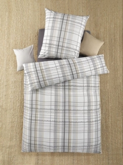Optidream Baumwoll Seersucker Bettwäsche 135x200 cm Bettbezug 135x200 cm Kopfkissenbezug 80x80 cm Kati-Natur grau / natur