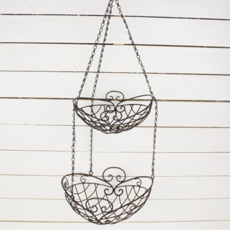 Macosa Home Hängekorb Hängekorb 2 TLG. Dunkelrostfarben Landhaus Ablagekörbe Küchenampel, hängend Obst Hängekorb Küche Obstampel Deko-Korb zum Hängen