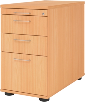 bümö Schreibtisch Schrank Büro mit Hängeregister für Hängeordner, Schubladenschrank Holz in Buche, Container mit Schubladen & Hängeregistratur - Schreibtisch Kommode mit Bügelgriffe, SC40-6-6-BS