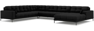 Micadoni Wohnlandschaft Mamaia 7-Sitzer Strukturierter Stoff Schwarz Metall schwarz Links