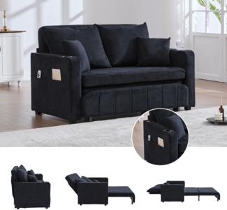 LVHOM Schlafsofa mit 3-fach verstellbarer Lehne&USB, Ausziehbares Schlafbett, 2-Sitzer mit Becherhalter Platzsparend 139x73x83cm