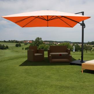 Ampelschirm HWC-A96, Gastronomie Sonnenschirm, 3x3m (Ø4,24m) Polyester/Alu 23kg ~ terracotta mit Ständer, drehbar