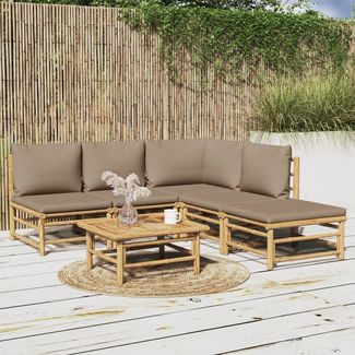 vidaXL 6-tlg. Garten-Lounge-Set mit Kissen Taupe Bambus 3155135