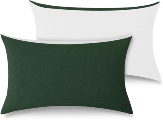 Kissenbezug 40x80 Dunkelgrün 2er Set Gewaschene Baumwolle Leinen Textur ÖkoTex