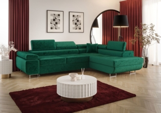 Ecksofa Schlafsofa Sofa MONARO Stoff Monolith Grün Ottomane Rechts