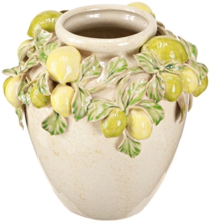 Viana Übertopf Keramik Vase Mediterran Zitronen Deko Grün Gelb 19cm Sommer