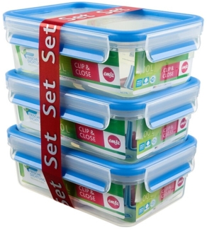 emsa Frischhaltedosen-Set CLIP & CLOSE 7 cm hoch 1,0 l transparent, blau 1 Pack = 3 St.
