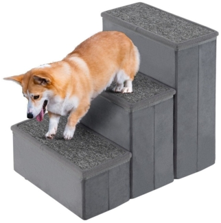 COSTWAY Haustiertreppe, 3 Stufen Hundetreppe, mit Stauraum, 51 x 39 x 45 cm