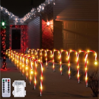 Jibenhome LED-Lichterkette Weihnachts-Zuckerstangen Lichterketten Weihnachts-Weglichter, mit Fernbedienung, Batteriebetrieben, Warmweiß