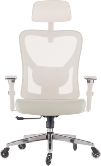CLOUVOU CleverSeat, ergonomischer Bürostuhl, Rückenlehne mit Mesh Bezug, 4D-Armlehnen, 3D-Kopfstütze, BladeWheels, Creme-weiß