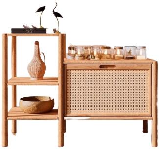 Bücherregal Zola Kernbuche massiv und Rattan 115x86 cm mit 1 Tür 2 offene Fächer