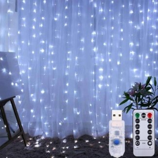 Merry 2024 Lichterkette LED Lichterkette,Vorhang Lichterketten,3x3M,Timer,300LEDs, Fernbedienung,8 Modi,für Innen und Außen Deko wie Weihnachten,Hochzeit