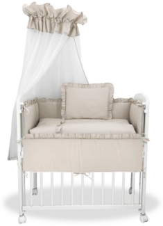 Baby-Delux Beistellbett Babybett Royal Beige Rüsche, Stillbett 90x40 weiß höhenverstellbar, Matratze inkl. komplett Set
