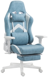HOMCOM Schreibtischstuhl mit Liegefunktion, höhenverstellbar, ergonomisch (Gamingstuhl, 1 St), mit ausziehbare Fußstütze, Kunstleder, bis 120 kg, Blau