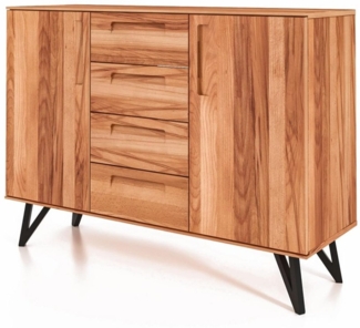 Kommode Rolo aus Kernbuche massiv 136x45x100 m. 2 Türen 4 Schubladen Metallbeine