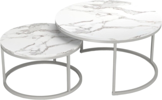 Runder Couchtisch Marmor Optik Weiß Silber 80x80cm & 60x60cm