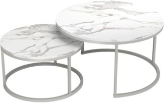 Runder Couchtisch Marmor Optik Weiß Silber 80x80cm & 60x60cm