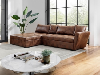 Vente-unique - Ecksofa mit Schlaffunktion - Mikrofaser - Braun mit Vintage-Look - Ecke Links - ROMANE II