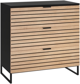 Bellamio 'Luvua' Kommode, schwarz/Eichenoptik, mit Metallfüßen, 80x40x80 cm, Schrank mit 3 Schubladen