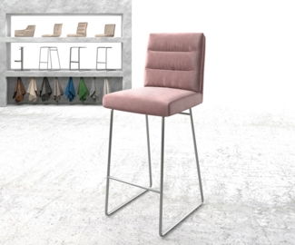 Barstuhl Pela-Flex Samt Rosé Kufengestell Edelstahl