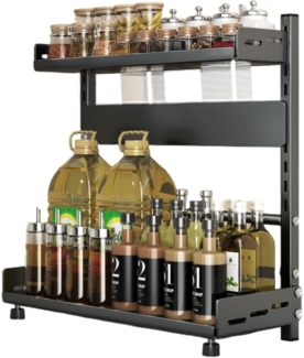 TRAYINDALY 2 Ebenen Gewürzregal Schwarz Metall Organizer höhenverstellbar