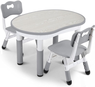 Kindertisch mit 2 Stühlen Höhenverstellbar Erdnussform Grau