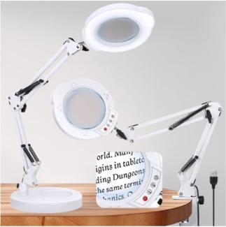 JOYOLEDER Lupenlampe 10X Lupe mit Licht und Ständer 2-in-1 LED Lupenleuchte, mit Klemme, & Standfuß, Vergrößerungs-Schreibtischlampe mit 5 Farbmodi Dimmbare, für Arbeit, Lesen,Nähen,Basteln,Senioren