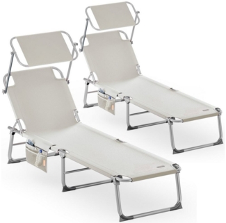 Casaria Gartenliege Ibiza, 2 St, Alu Sonnenliege mit Dach Klappbar 2 Personen Liegestuhl Balkon Creme