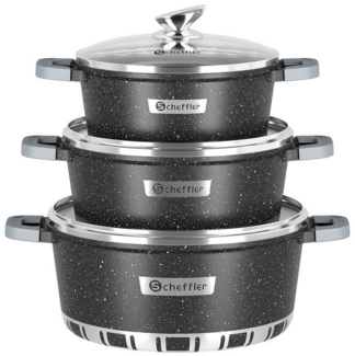 Scheffler Topf-Set 6/8-tlg Kochtopf Set Induktions Antihaftbeschichtung Töpfe Set, Aluminium (Töpfe in mehreren Größen, Topfset), Aluminium Topf