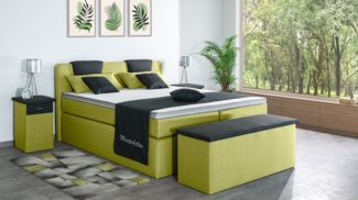 Meisterbetten Boxspringbett Iris 100x200 in WT-Apfelgrün in WT-Dunkel Grau, Matratzenbezug Nano, Komfortschaum-Topper
