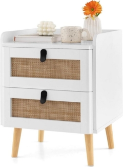 KOMFOTTEU Nachttisch Nachtkommode, mit 2 Schubladen, Metallgriffen & Rattan-Design