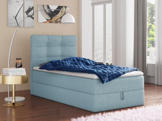 Sofnet 'Best Mini' Boxspringbett mit Bonell-Matratze, Bettkasten und Topper, Webstoff, Blau, 100 x 200 cm