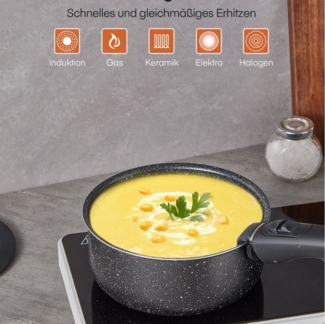 FOHERE Pfannen-Set Topfset Pfannenset mit 2 Abnehmbaren Griffen und 2 Deckel, (Set, 8-tlg), mit Antihaftbeschichtung, kratzfest