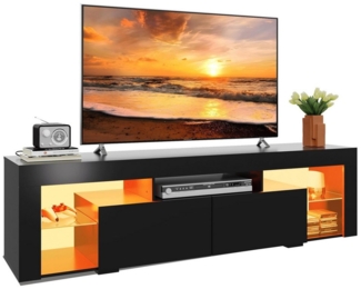 WLIVE TV-Schrank 135/160 cm Lowboard mit RGB-LED für Fernseher bis 60/65/70 Zoll, (20 Farben RGB Fernsehschrank für Wohnzimmer, Schlafzimmer) Modernes TV Board Hochglanz, Schwarz