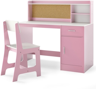Kinderschreibtisch & Stuhl Set Holz Kinder Schreibtisch mit Regalen & Schublade Rosa