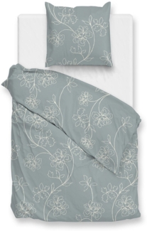 Zo! Home Flanell Bettwäsche 155x220 Alva Blue Blütenranke blau natur