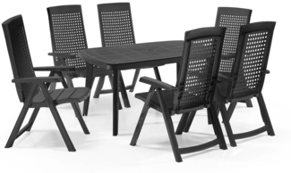 Shaf Milano 7-tlg. Outdoor-Essgruppen-Set | Klappstuhl anthrazit | Wetterfest | Klappsessel