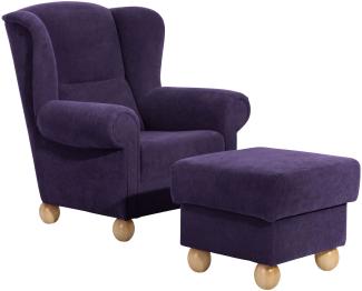 Ohrenbackensessel Kasha Bezug Veloursstoff Buche natur / violett 22274