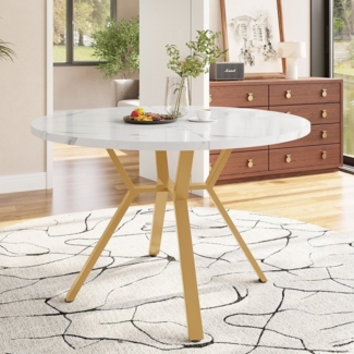 Ulife Esstisch Moderner und schlichter runder Marmor-Esstisch, Durchmesser 1 M (1-St), schwarzer X-förmiger Couchtisch mit Metallhalterung